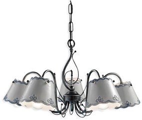 Lampadario Classico Ravenna Metallo E Ceramica Nero Sfumato Argento 5 Luci E14