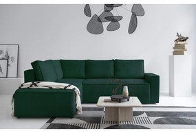 Divano letto angolare in velluto a coste verde scuro Brave Dave - Miuform