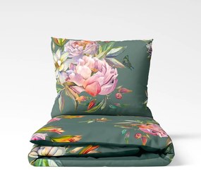 Lenzuolo matrimoniale in cotone sateen verde scuro 200 x 220 cm Floret - Bonami Selection