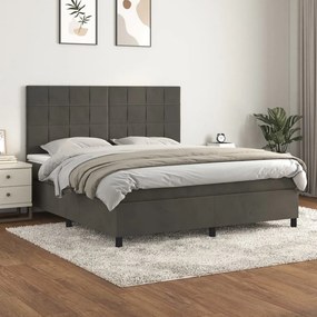 Giroletto A Molle Con Materasso Grigio Scuro 160x200 Cm Velluto /