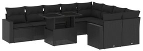 Set divani da giardino 10pz con cuscini in polyrattan nero