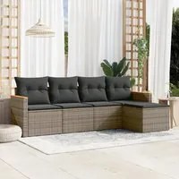 Set Divano da Giardino 5 pz con Cuscini Grigio in Polyrattan 3258322