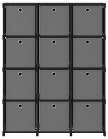 Mensola con 12 scatole a cubo nera 103x30x141 cm in tessuto