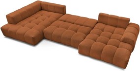Divano angolare color terracotta allungabile e con contenitore (penisola a sinistra/a U) con rivestimento in ciniglia Everest – Bobochic Paris