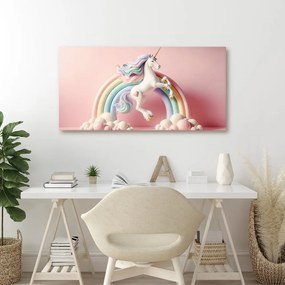 Quadro su tela – Unicorno fiabesco su arcobaleno pastello