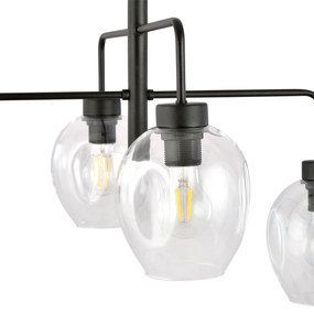 Lampadario Moderno 4 Luci Lukka In Accaio Nero E Vetro Trasparente