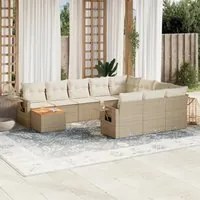 Set Divani da Giardino 11 pz con Cuscini Beige in Polyrattan 3257080