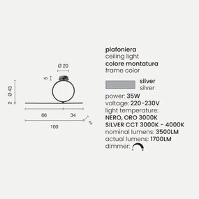 Lampada plafoniera da soffitto LED 35W- moderno ACROBAT 40 Silver