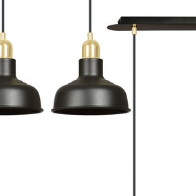 Lampadario Industrial 2 Luci Kubera In Acciaio Nero Con Elementi In Oro