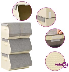 vidaXL Scatole Portaoggetti Impilabili Set 4pz Tessuto Grigio e Crema