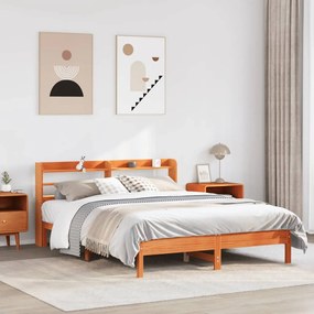 Letto Senza Materasso Marrone Cera 160x200 Cm İn Legno Di Pino /