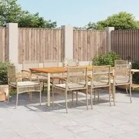 Set da Pranzo da Giardino 9 pz con Cuscini Beige in Polyrattancod mxl 90531