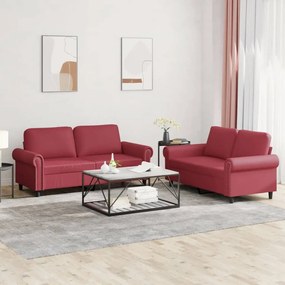 Set Di Divani 2 Pz Con Cuscini Rosso Vino İn Similpelle /