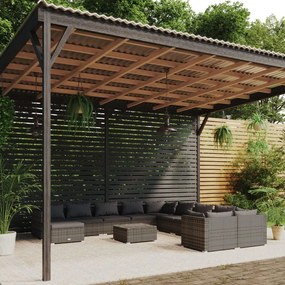 Set Divani da Giardino 12 pz con Cuscini in Polyrattan Grigio