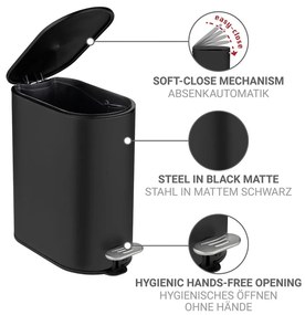 Cestino per la spazzatura nero opaco in acciaio con pedale 5 l Collungo – Wenko