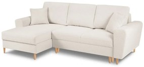 Divano angolare beige allungabile e con contenitore (con penisola a sinistra/con chaise lounge) con rivestimento in bouclé Kyoto – Cosmopolitan Design