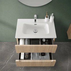Mobile bagno sospeso 80 cm rovere chiaro cannettato con specchio Bali