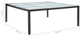 Tavolo da giardino nero 200x200x74 cm in polyrattan