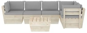 Set Divani da Giardino su Pallet 6 pz con Cuscini Legno Abete