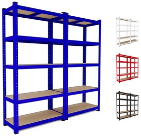 2 Scaffali In Metallo E MDF Scaffale Ad Alta Portata Fino a 875 kg Con 5 Ripiani Regolabili Ideale Per Garage Officina Cantina Capannone Magazzino Design Modulare 180 x 90 x 40 cm (Blu)