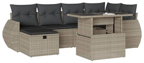 Set divani da giardino 7pz con cuscini grigio chiaro polyrattan