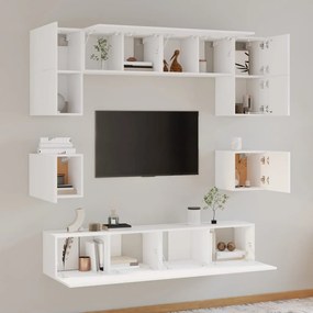 Set mobili porta tv 8pz bianco in legno multistrato