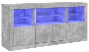 Credenza con luci led grigio cemento 142,5x37x67 cm