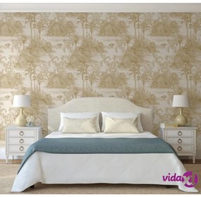 DUTCH WALLCOVERINGS Carta da Parati "Tropical" Beige e Oro