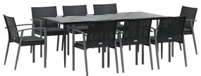Set pranzo da giardino 9 pz con cuscini in polyrattan e acciaio
