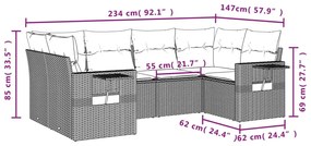 Set divano da giardino 6 pz con cuscini marrone in polyrattan