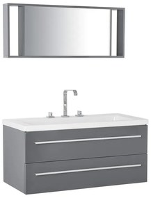 Mobile lavabo con specchio e 2 cassetti grigio e argento ALMERIA Beliani
