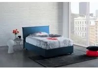 Letto piazza e mezza Chicca, Letto contenitore con rivestimento in tessuto, Made in Italy, Apertura frontale, con materasso cm 120x200 incluso, Blu