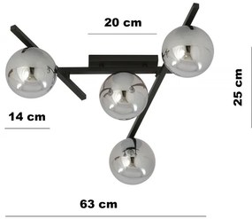 Lampadario da Soffitto in Acciaio e Vetro SMART 4 Nero 4xE14 Colore delle Sfere Grafite