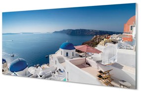 Quadro vetro acrilico Panorama della Grecia Sea Buildings 100x50 cm