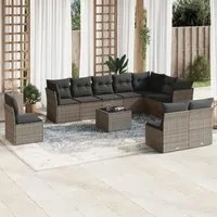 Set Divani da Giardino 11 pz con Cuscini in Polyrattan Grigio 3217810