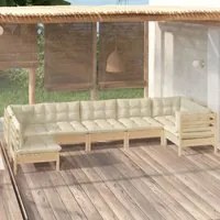 Set Divani da Giardino 7 pz con Cuscini Crema in Massello di Pino 3096430