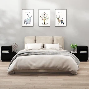Comodini neri 2 pz 60x34x51 cm in legno massello di pino