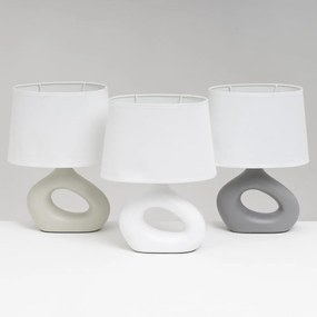 Lampada da tavolo in ceramica bianco-grigia con paralume in tessuto (altezza 30 cm) - Casa Selección