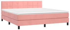 Letto a Molle con Materasso e LED Rosa 160x200 cm in Velluto