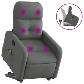 Poltrona alzapersona massaggi reclinabile grigio scuro tessuto