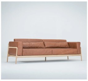 Divano in pelle di bufalo marrone cognac con struttura in rovere massiccio , 240 cm Fawn - Gazzda