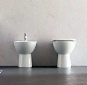 Dolomite Gemma 2 Coppia Sanitari Filo Muro a Pavimento Bidet e Vaso con Sedile Rallentato Bianco Lucido