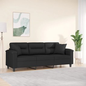 Divano A 3 Posti Con Cuscini Nero 180 Cm Tessuto Microfibra /