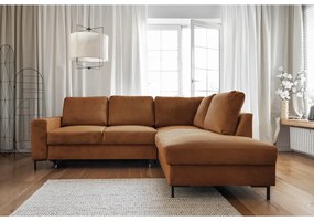 Divano letto in velluto a coste arancio-marrone (angolo destro) Lofty Lilly - Miuform