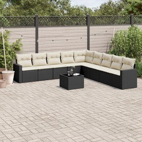 Set Divani da Giardino 10pz con Cuscini in Polyrattan Nero