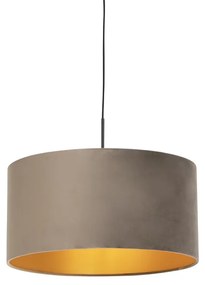 Lampada a sospensione con paralume in velluto color tortora con oro 50 cm - Combi
