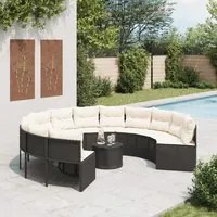 Divano Giardino con Tavolo e Cuscini Circolare Nero Polyrattan 3318544