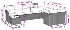 Set divano da giardino 10 pz con cuscini grigio in polyrattan