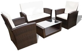 Set divani da giardino 4 pz con cuscini in polyrattan marrone