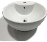 Lavabo da appoggio ceramica bianco tondo lavandino lavello arredo 46x46x17 cm